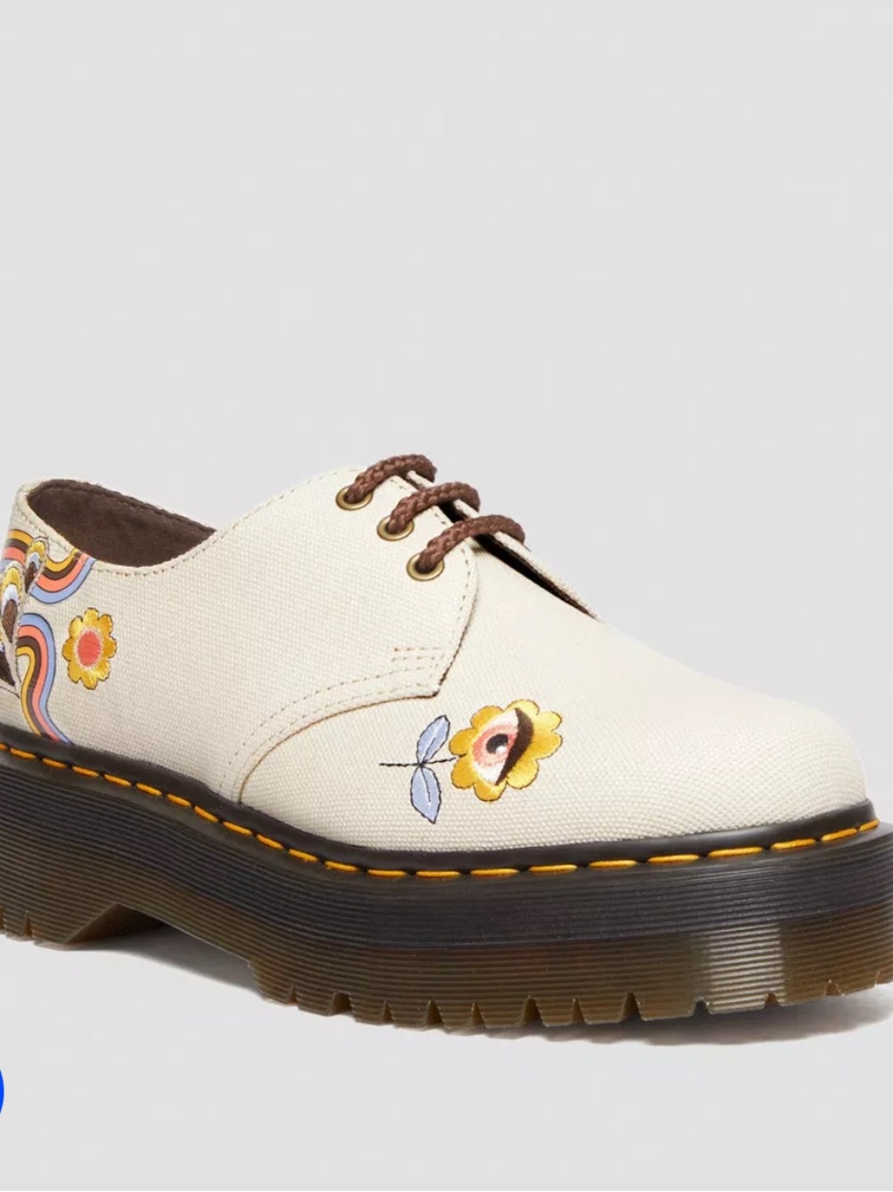 Dr. Martens Vegan Retro Canvas Platform Shoes in White with Floral Accent - Picture 3 of 4